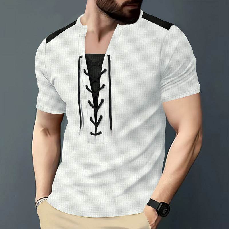 Buycenter Casual Multicolor Stitching Top - Round Neck, Short Sleeve - Buy Center