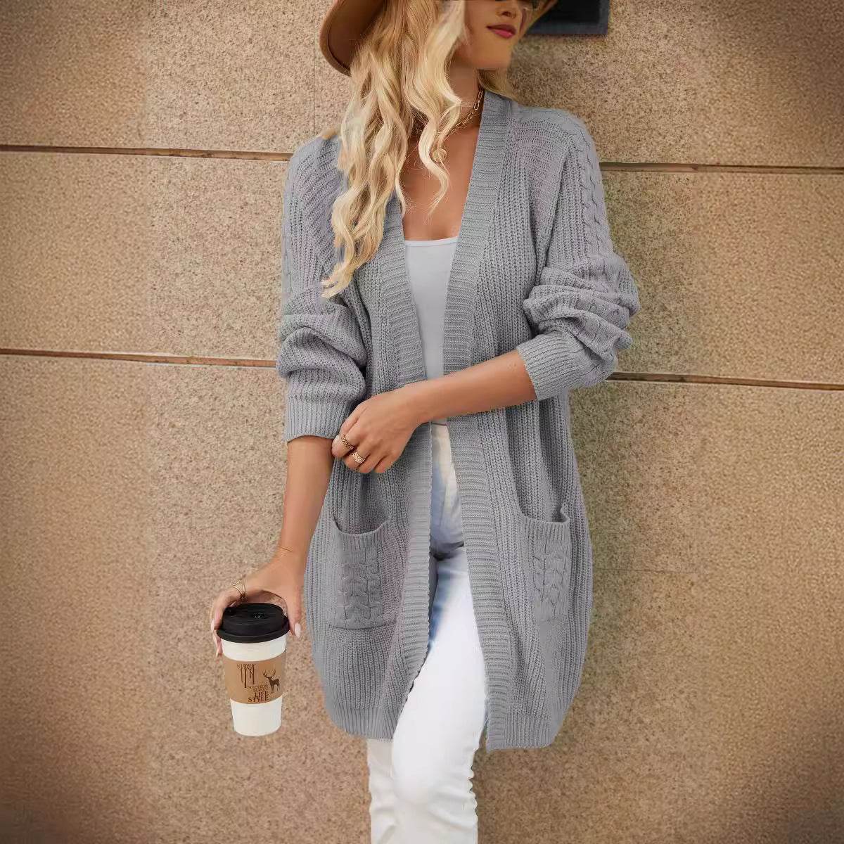 Buycenter Women's Long Knitted Cardigan - Loose Stitching, Multiple Colors - Buy Center