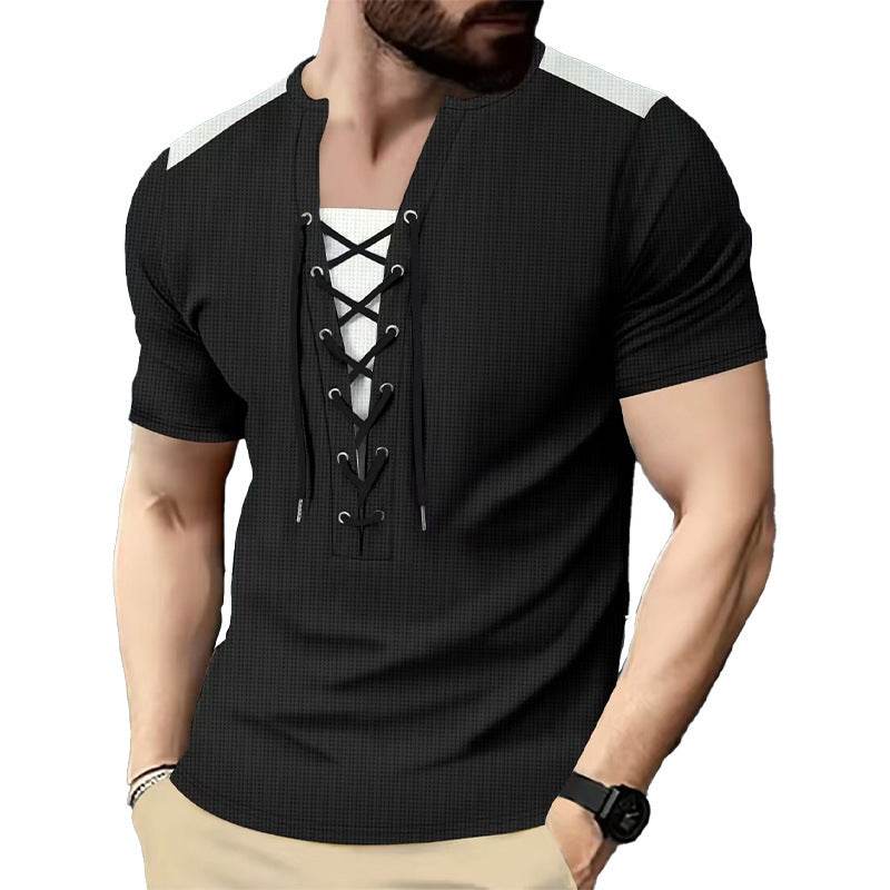 Buycenter Casual Multicolor Stitching Top - Round Neck, Short Sleeve - Buy Center