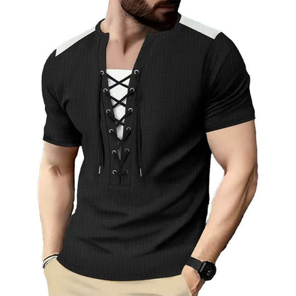 Buycenter Casual Multicolor Stitching Top - Round Neck, Short Sleeve - Buy Center