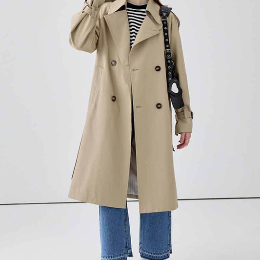 Buycenter Women's Mid-Length Trench Coat - British Style, Loose Fit - Buy Center