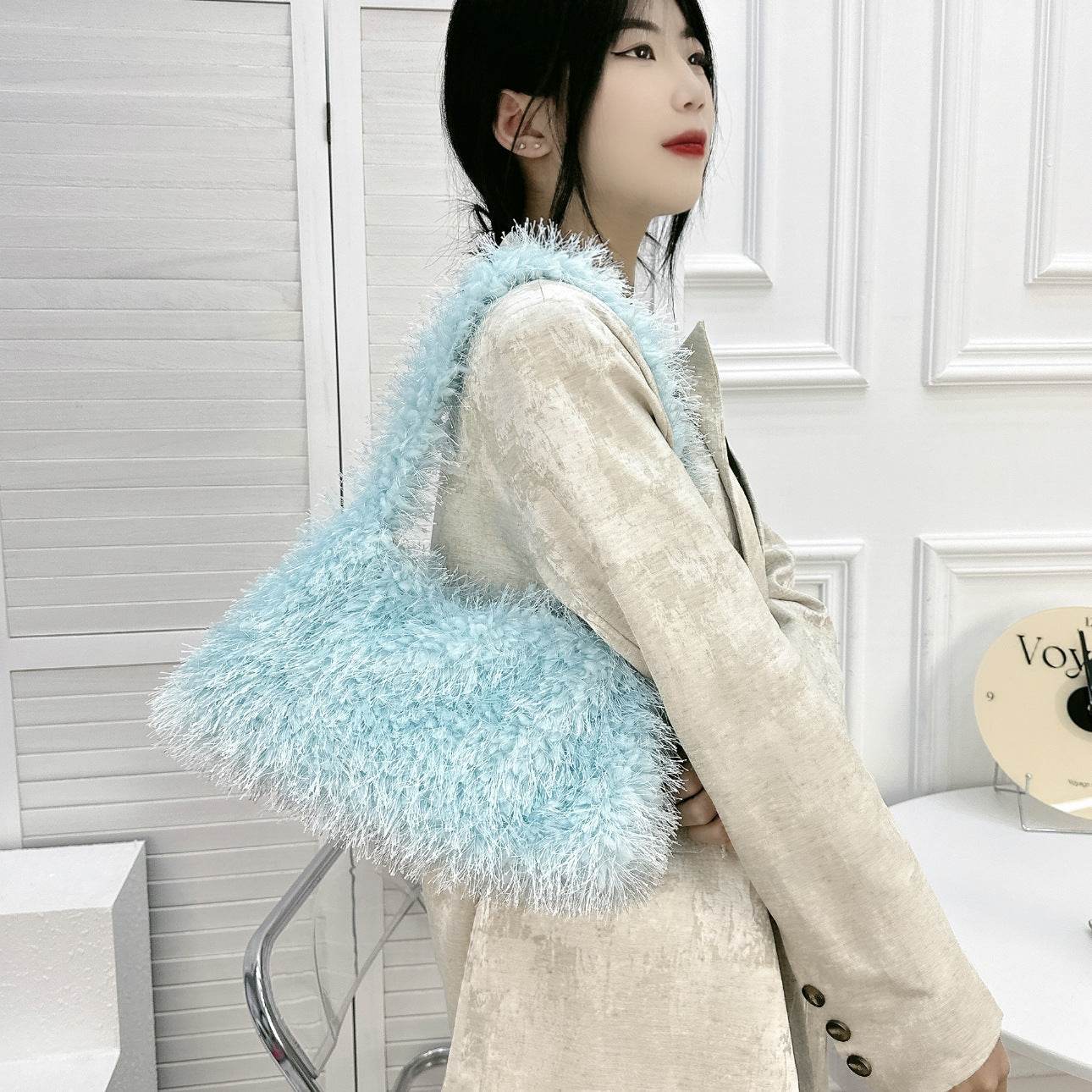 Versatile Candy Colored Handheld Tassel Bag - Fresh Plush Clutch - Buy Center
