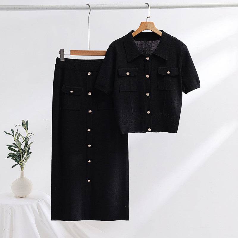 Women's 3D Pattern Polo Sweater & Skirt Set - Stylish Modern Outfit - Buy Center