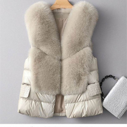 Women's Winter Short Down Jacket - Imitation Fox Fur Vest, Stylish & Warm - Buy Center