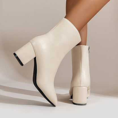 Women's High Heel Boots - Stylish Chunky Square Toe, Side Zipper Design - Buy Center
