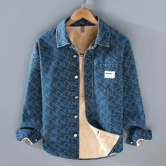 Buycenter Casual Denim Long Sleeve Shirt - Trendy Floral & Fleece Lined - Buy Center