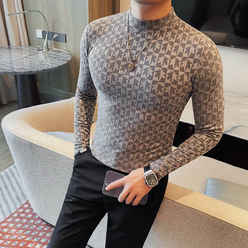 Men's Slim Fit Half High Collar T-Shirt - Trendy Casual Style 2025 - Buy Center
