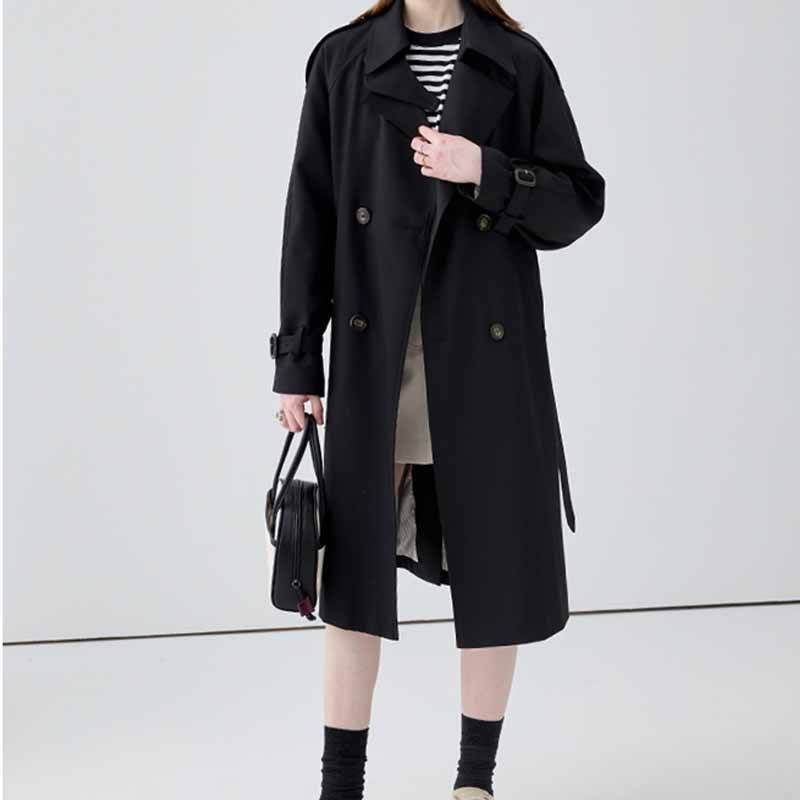 Buycenter Women's Mid-Length Trench Coat - British Style, Loose Fit - Buy Center