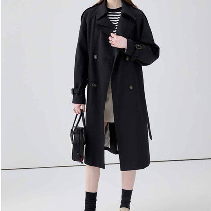 Buycenter Women's Mid-Length Trench Coat - British Style, Loose Fit - Buy Center