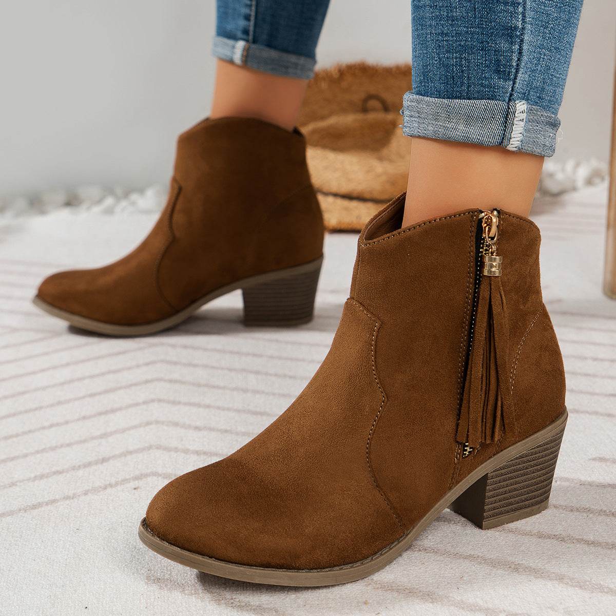 Women's Metal Zip Tassel Low-Top Boots - Stylish & Comfortable Fashion 2025 - Buy Center