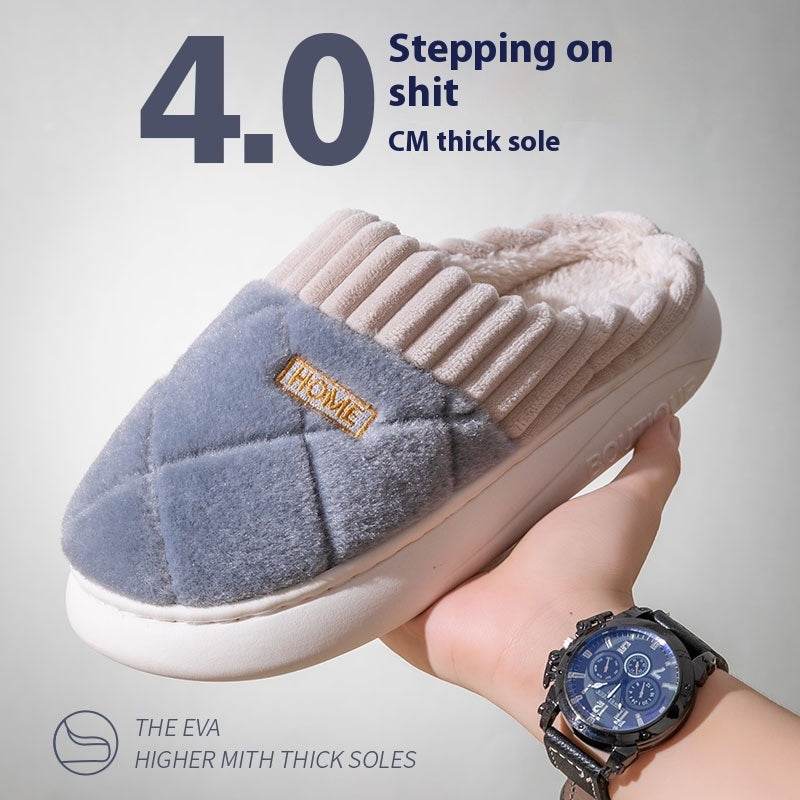 Men's Rhombic Plush Slippers - Winter Warm, Non-Slip Comfort Shoes - Buy Center