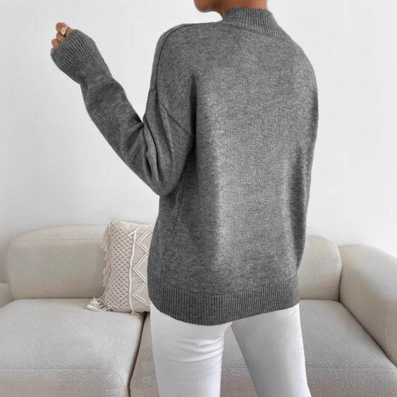 Women's Loose Knitted Pullover - Trendy High Collar Fashion Top for Winter - Buy Center