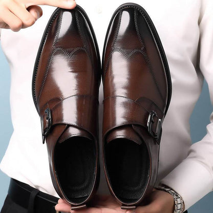 Casual Men's Buckle Leather Shoes - Color-Changing Embroidery Style - Buy Center
