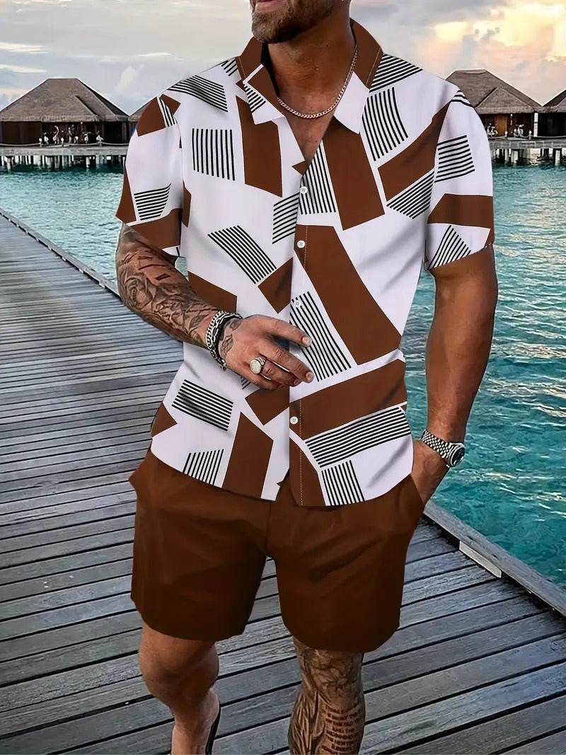 Men's Loose Casual Geometric Short Shirt - Lightweight & Breathable Summer Style - Buy Center