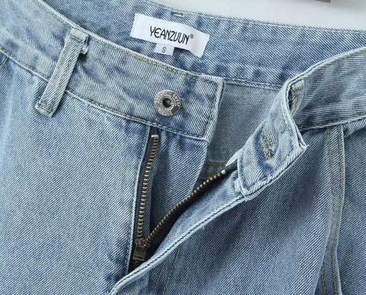 High Waist Loose Cargo Jeans for Men - Stylish Denim Blue Boyfriend Fit - Buy Center