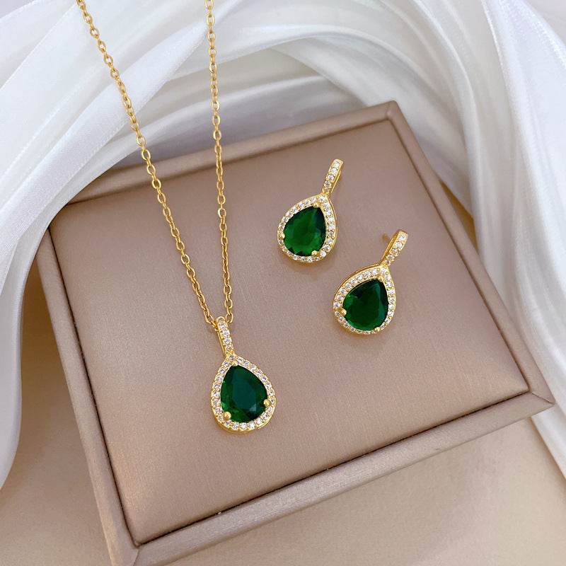 Elegant Titanium Steel Drop Necklace & Earrings Set - Geometric Design - Buy Center