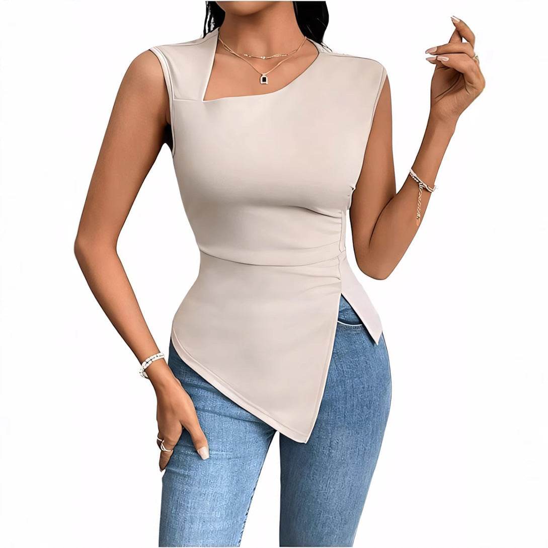 Buycenter Women's Irregular Sleeveless T-shirt - Diagonal Collar Style - Buy Center