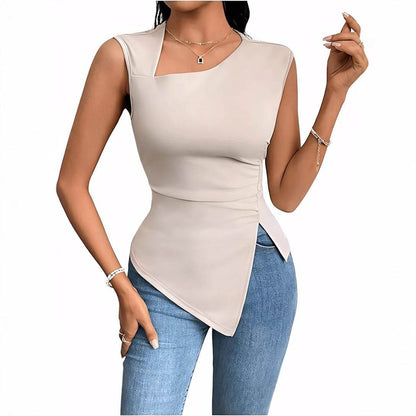 Buycenter Women's Irregular Sleeveless T-shirt - Diagonal Collar Style - Buy Center