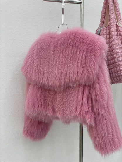 Buycenter Women's Fur Young Coat - Stylish Lapel Design, Short Length - Buy Center