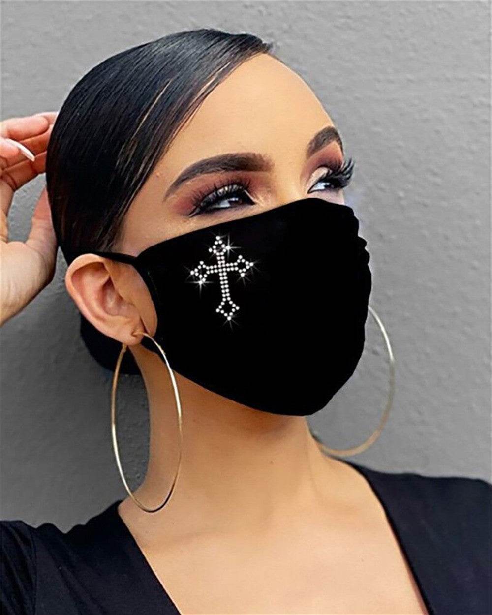 Cotton Dustproof Riding Mask - Black with Flashing Diamonds & Rhinestones - Buy Center