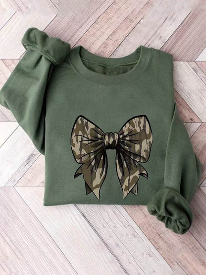 Leopard Print Bow Hoodie for Women - Cozy Loose Top for Fall & Winter - Buy Center