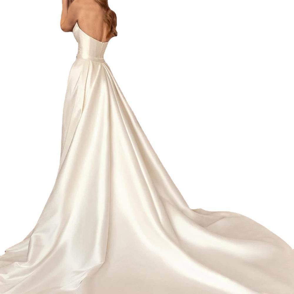 Elegant Satin Sheath Backless Wedding Dress with Detachable Train - Buy Center