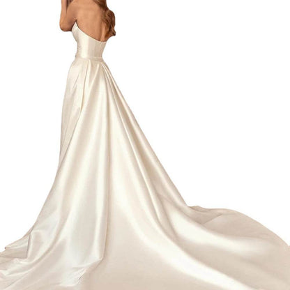 Elegant Satin Sheath Backless Wedding Dress with Detachable Train - Buy Center