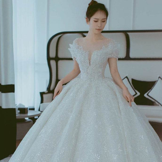 Off-Shoulder French Wedding Dress - Elegant Lace Cocktail Gown for Brides - Buy Center