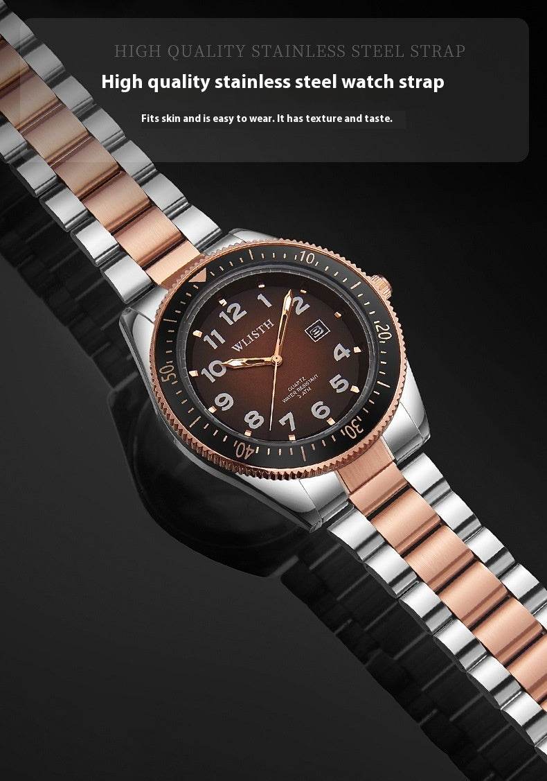 Men's Waterproof Luminous Quartz Watch - Steel Band with Calendar Feature - Buy Center