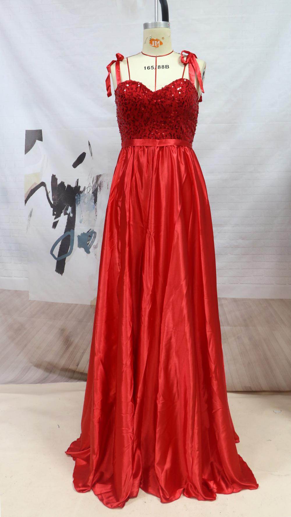 Buycenter Women's Red Evening Dress - Sleeveless V-Neck with Sequins - Buy Center