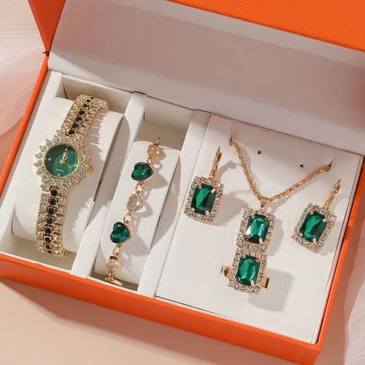 Popular Small Green Women's Watch Gift Set - 5-Piece Quartz Jewelry - Buy Center