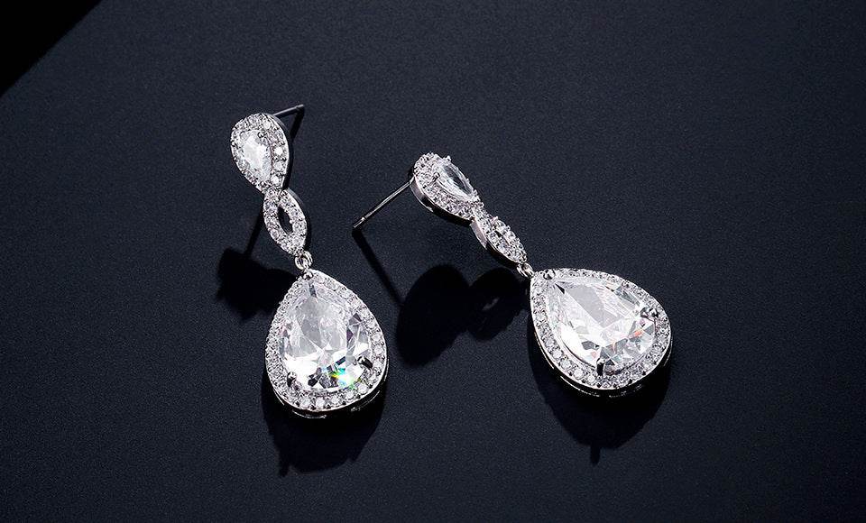 Buycenter Drop-shaped Bridal Earrings - AAA Zircon, Copper Geometry Design - Buy Center