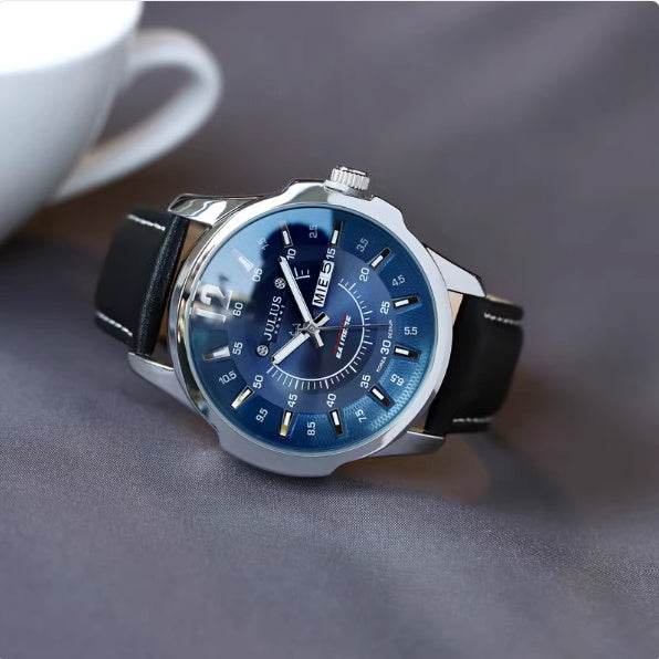 Fashion Calendar Week Quartz Men's Watch - Elegant 41mm Dial, Leather Strap - Buy Center