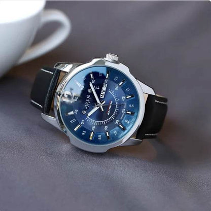 Fashion Calendar Week Quartz Men's Watch - Elegant 41mm Dial, Leather Strap - Buy Center