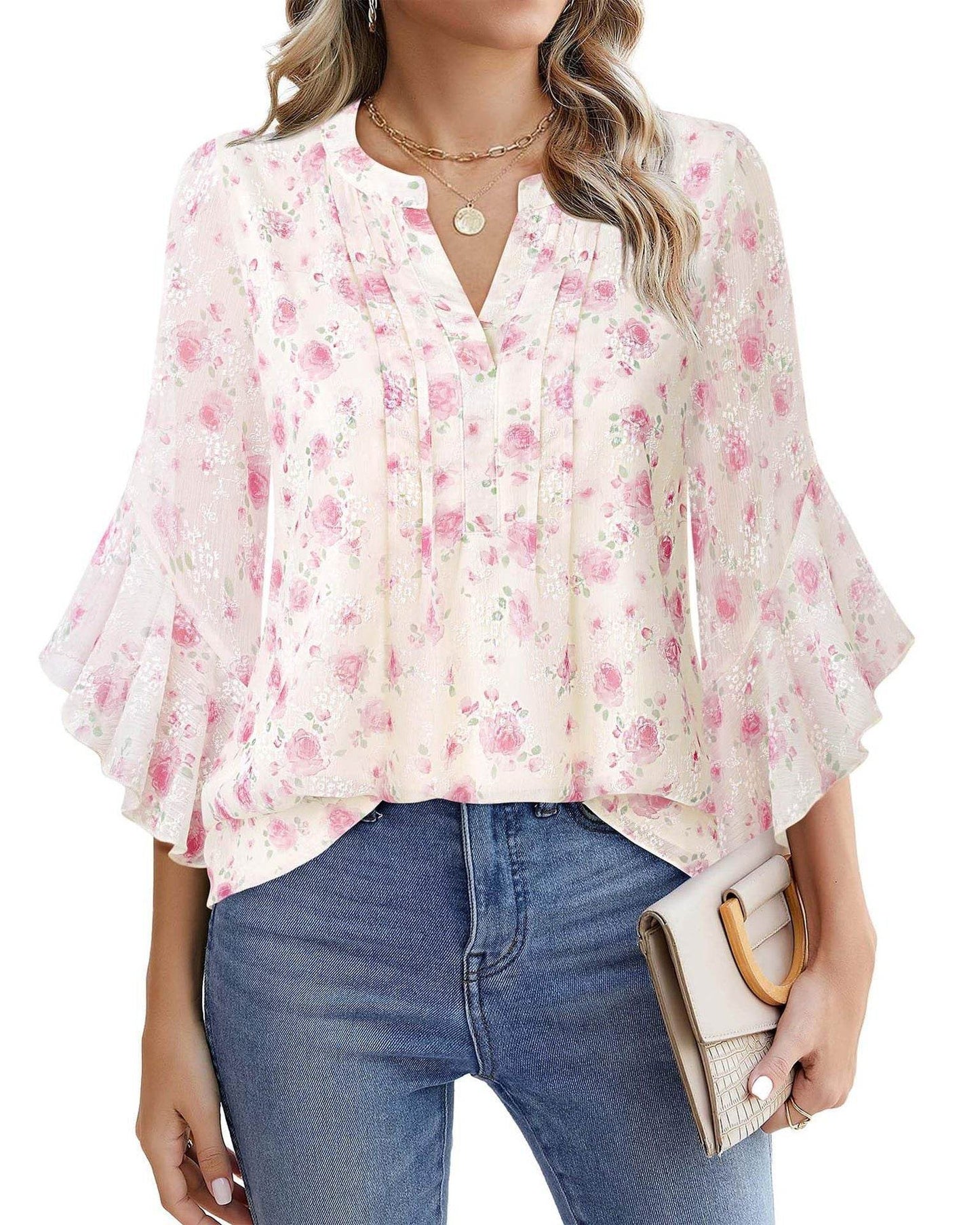 Buycenter Lotus Leaf 3/4 Sleeve Top - Loose Fit, Solid Colors Available - Buy Center