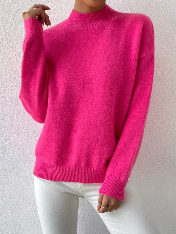 Women's Loose Knitted Pullover - Trendy High Collar Fashion Top for Winter - Buy Center