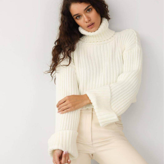 Buycenter Women's Turtleneck Sweater - Striped Loose Pullover Style - Buy Center