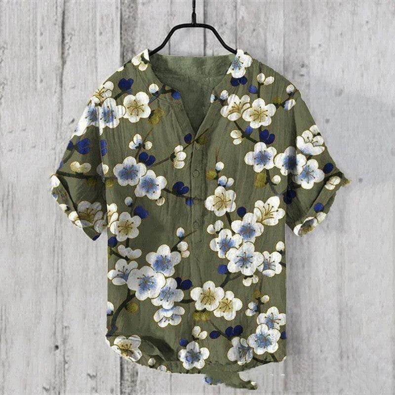 Summer Men's Short-Sleeved Shirt - Loose Fit Linen for Travel & Comfort - Buy Center