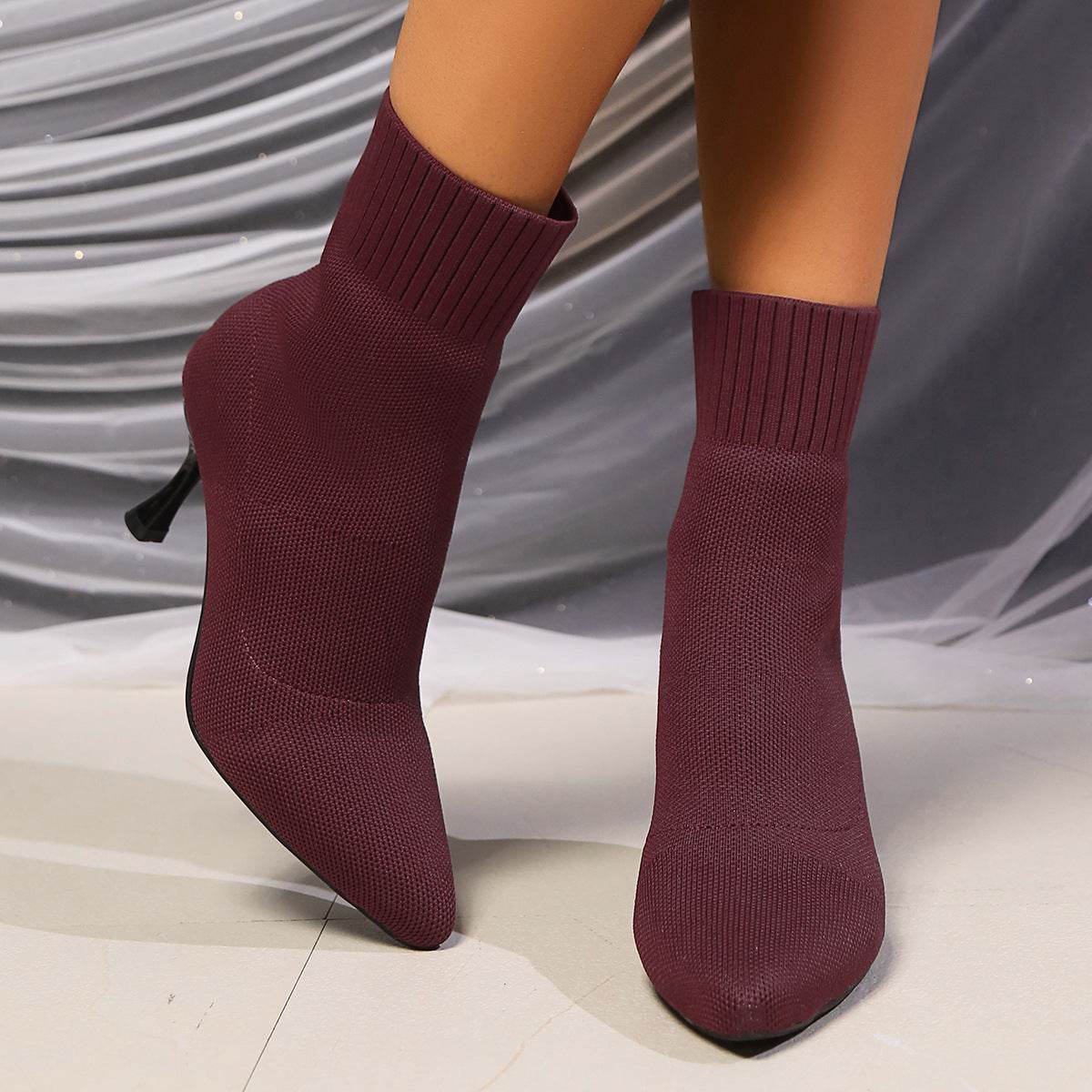 Buycenter Korean Style High Heel Knitted Stretch Boots for Women - Buy Center