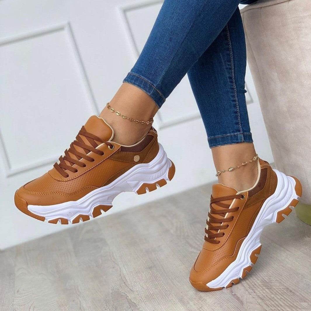 Women's Platform Tied Shoes - Stylish Casual Flats in Solid Colors - Buy Center
