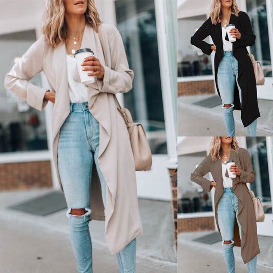 Buycenter Women's Mid-Length Trench Coat - Solid Color, Stylish Commuter Outerwear - Buy Center
