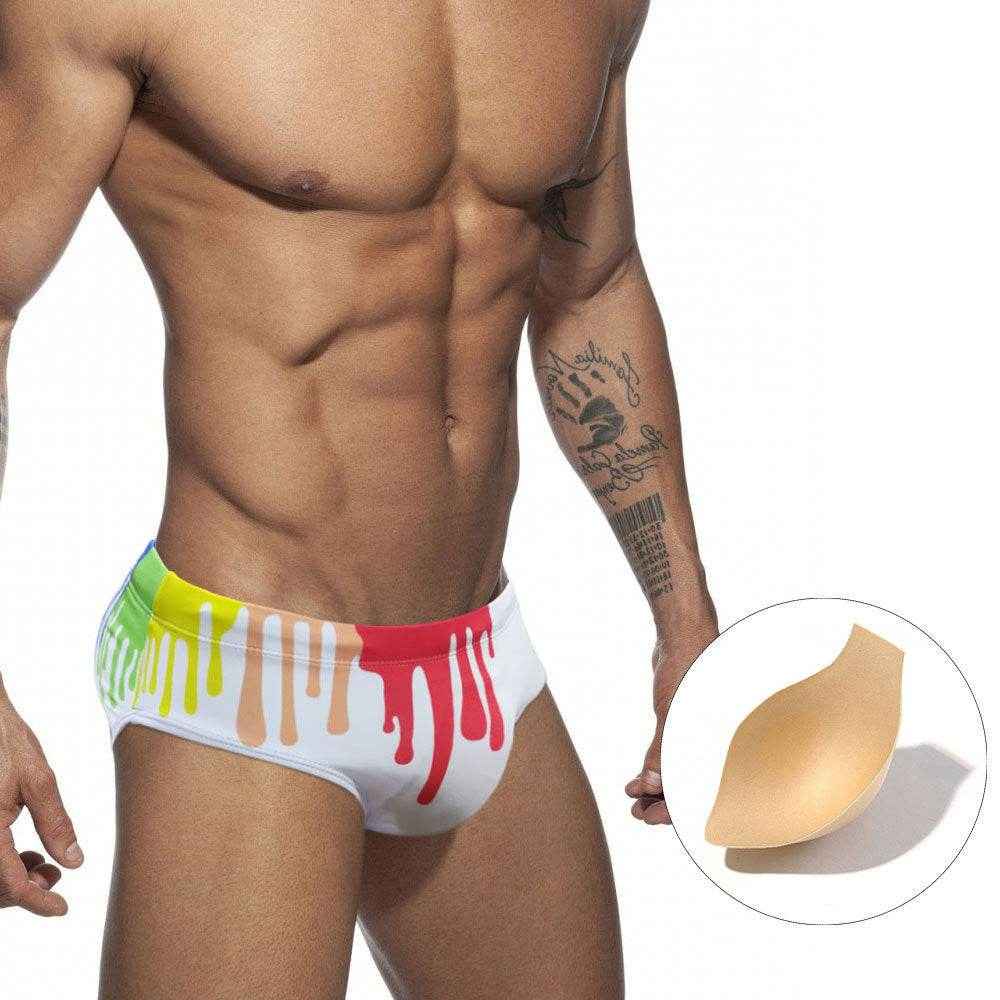 Stylish Men's Swim Briefs - Sexy Color Printed Tape Cup Design