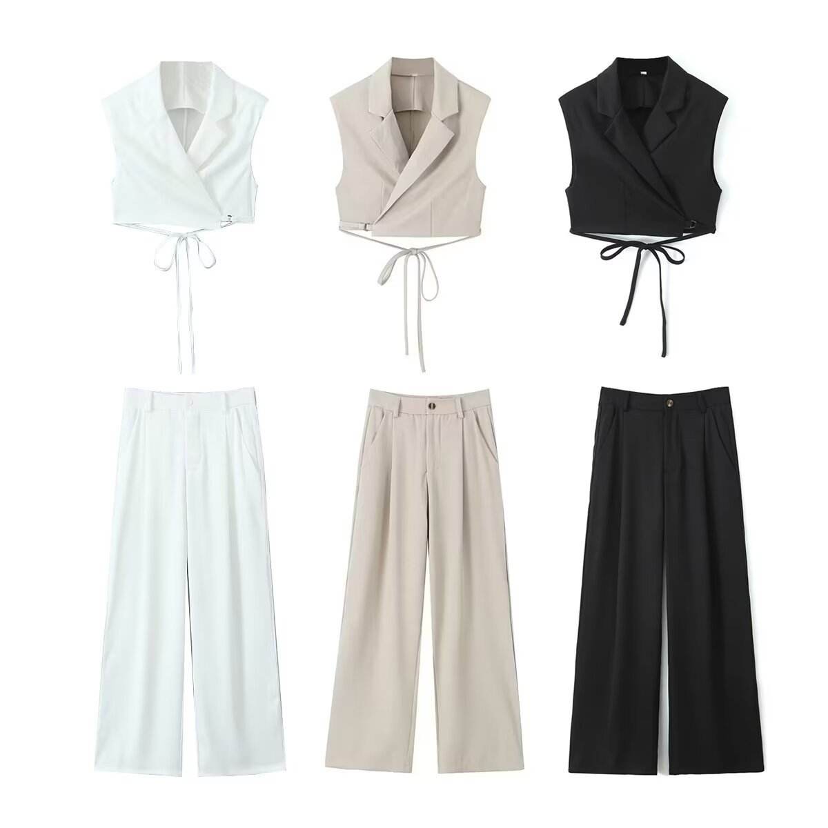 Women's V-Neck Vest & High Waist Pants Suit - Stylish Fit for Any Occasion - Buy Center
