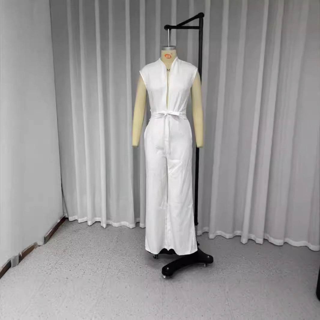 Elegant Low Neck Sleeveless Jumpsuit - Sizes XS to 2XL, Modern Style - Buy Center