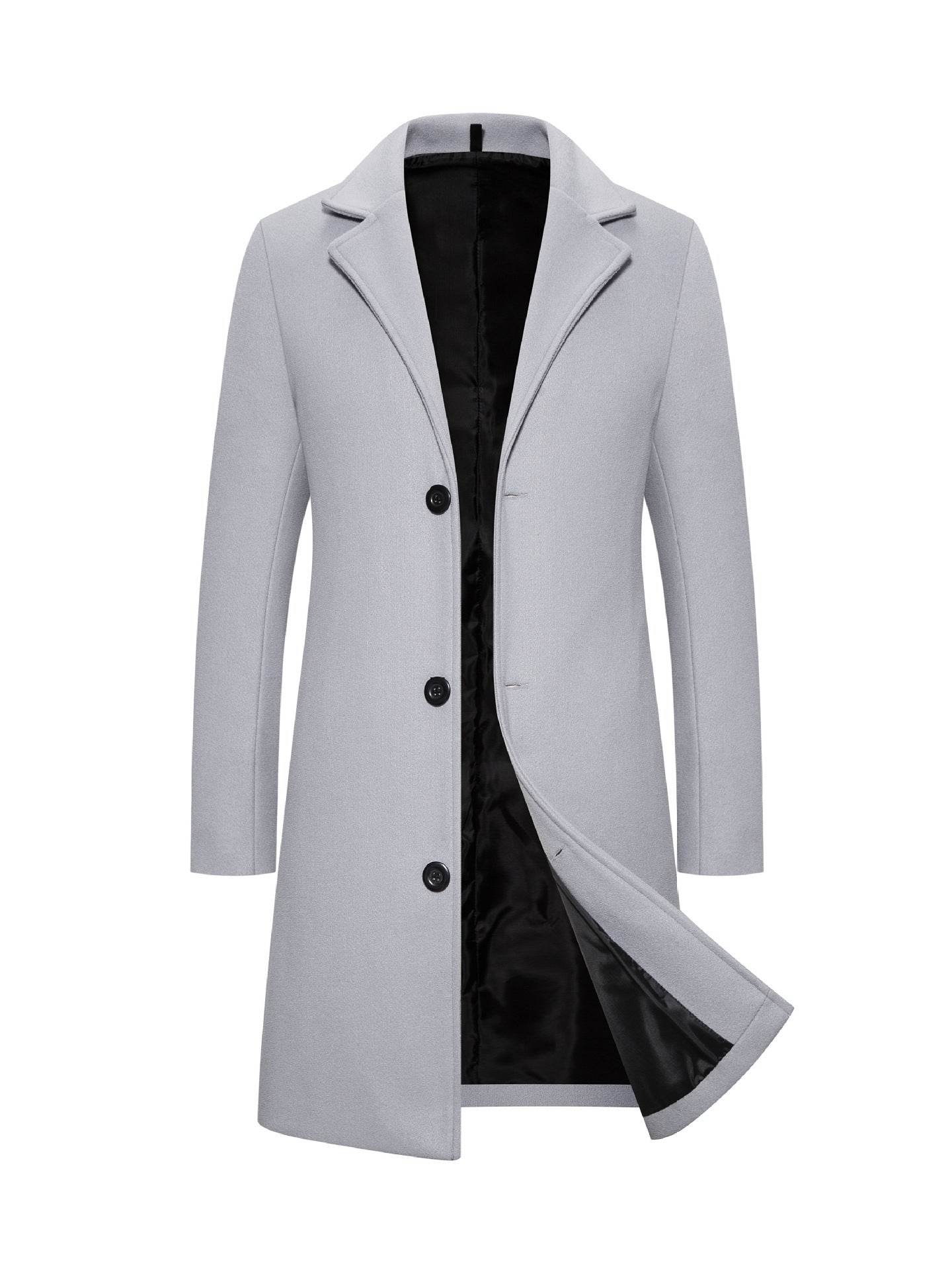 Men's Slim-Fit Woolen Coat - Stylish Mid-Length Trench with Lapel Collar - Buy Center
