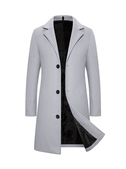Men's Slim-Fit Woolen Coat - Stylish Mid-Length Trench with Lapel Collar - Buy Center