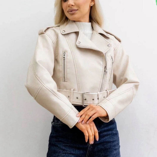 Trendy Washed Faux Leather Motorcycle Jacket - Chic Zipper Style 2025 - Buy Center