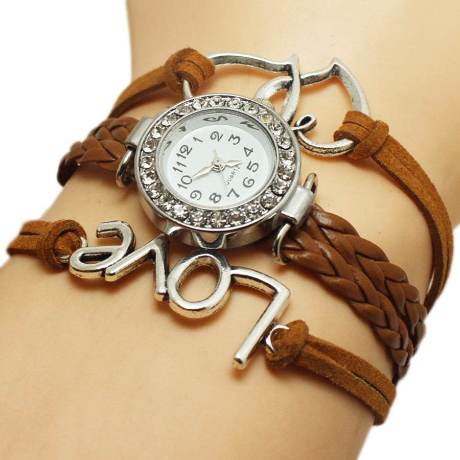Alloy Love Double Heart-Shaped Woven Watch - Stylish Trendy Accessory - Buy Center