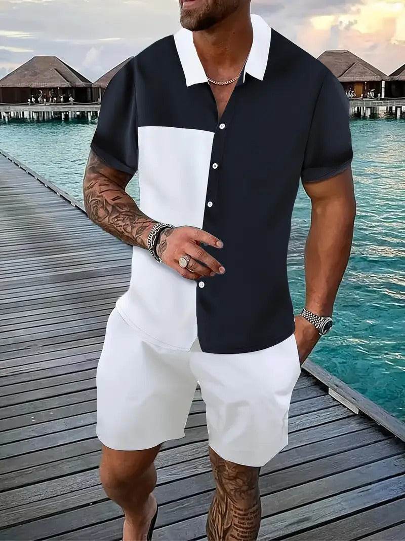Men's Loose Casual Geometric Short Shirt - Lightweight & Breathable Summer Style - Buy Center