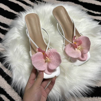 Stylish Flower Beach Slippers - Women's Square Toe Sandals in Pink & Blue - Buy Center